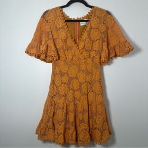 Hello Molly Women’s Orange Lace Mini Ruffle Dress Size 4